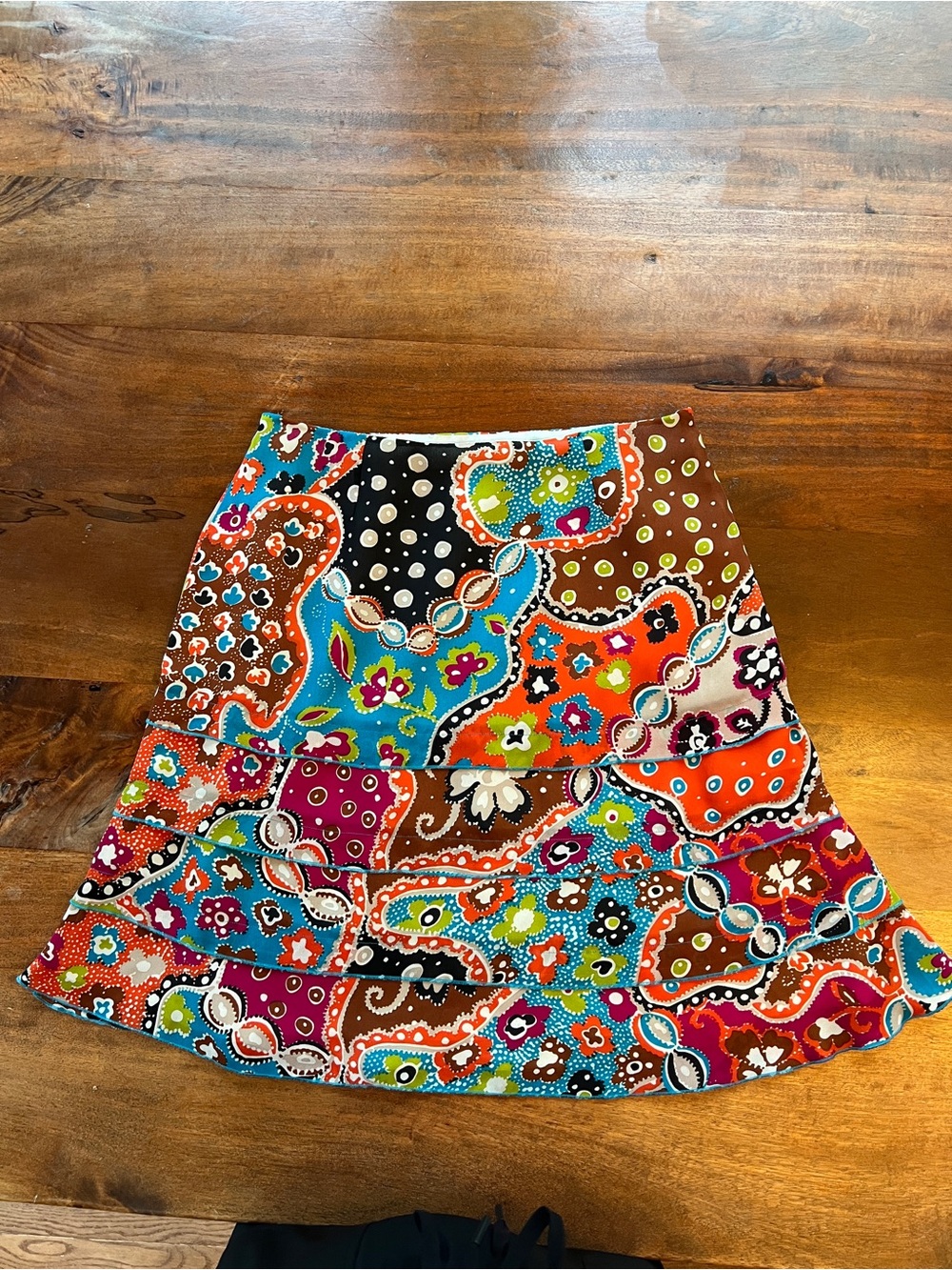 MAINBOCHER Women's Casual Multicolor Print Tiered Skirt Fully Line Size 10